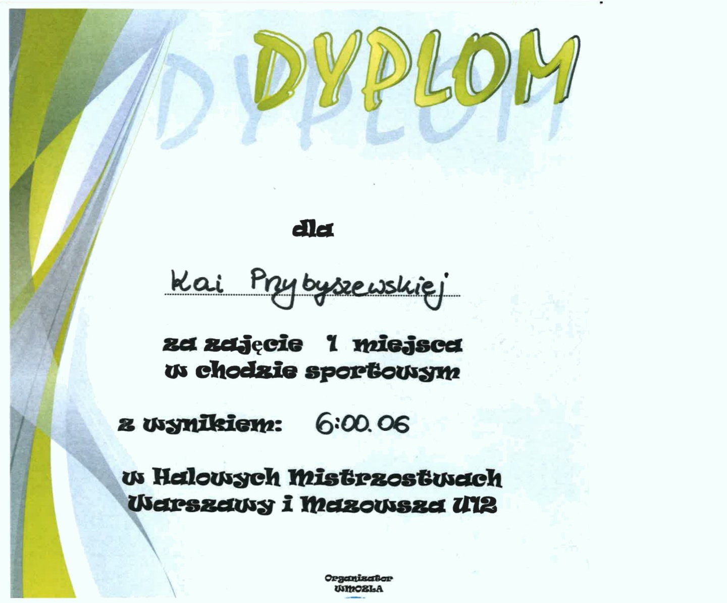Dyplom dla Kai Przybyszewskiej